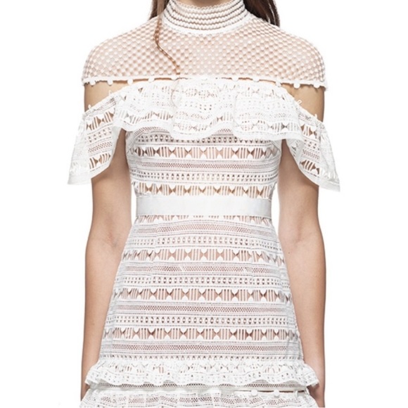 NWOT Self-Portrait "Yoke Frill Star" White Mini Dress Lace Detail Size US 10 - Picture 11 of 16